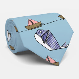 Gravata Origami Blue Whale And Paper Boat