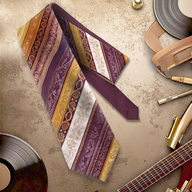 Gravata Ornamentado Barroco Stripes Borgonha Dourada ID109 (Criador carregado)