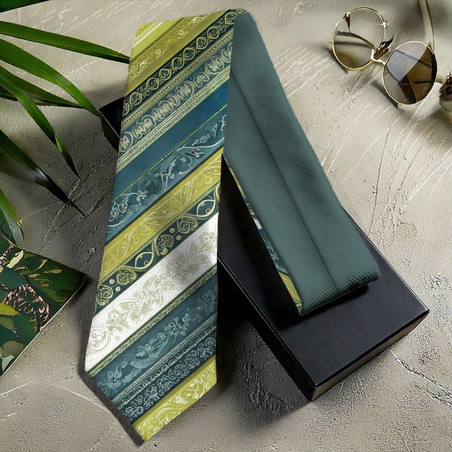 Gravata Ornamentado Barroco Stripes Verde ID1095 (Criador carregado)