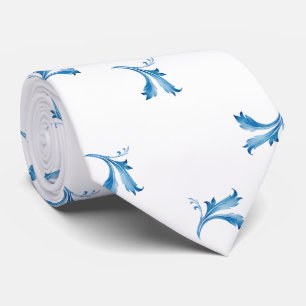 Gravata Ornamentos de Folha de Azulejo Azul Minimalista Cl