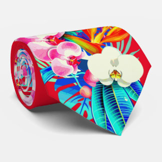 Gravata Orquídea tropical e palmeiras folhas florais do Ha