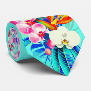Gravata Orquídea tropical Folha de palma Havaiana
