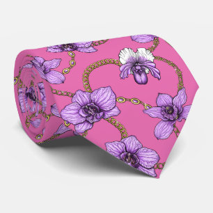 Gravata Orquídeas e correntes, violetas e rosa