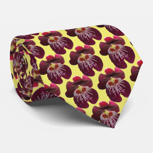 Gravata Orquídeas Marrons II Floral Elegante (Rolled)