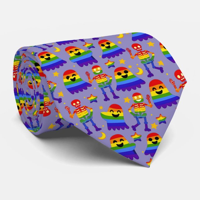 Gravata 🦇🌈 Ossos e Estrelas Arco-íris  (Rolled)