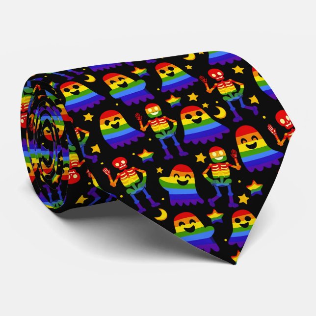 Gravata 🦇🌈 Ossos e Estrelas Arco-íris  (Rolled)