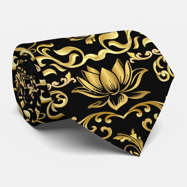 Gravata Ouro Lotus & floral Pattern 2508 (Rolled)