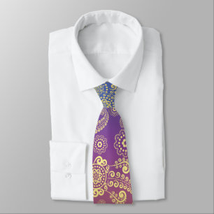 Gravata Ouro Luxury Paisley em Azul, Púrpura e Laranja