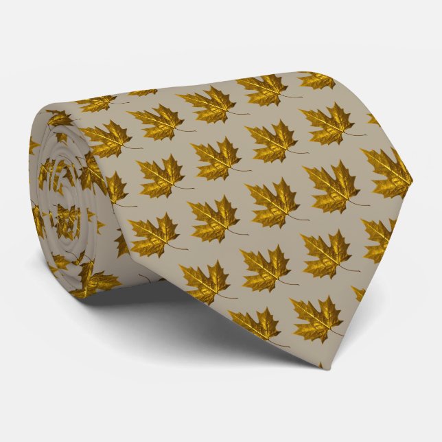Gravata Ouro Maple Necktie Taupe Folha Dourada (Rolled)