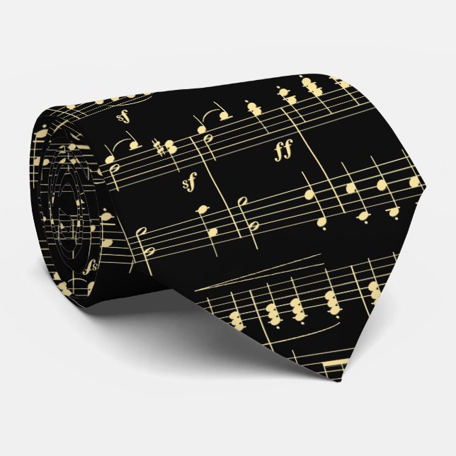 Gravata Ouro musical em preto (Rolled)