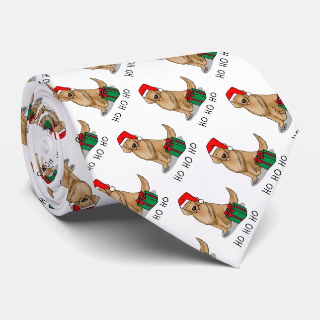 Gravata Ouro Natal Santa Claus Cachorro de Retriever (Rolled)