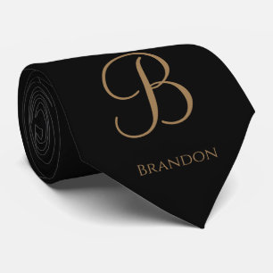 Gravata Ouro Preto Nome Personalizado e Monograma
