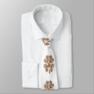 Gravata Ouro Quatro Folhas Na moda Dourado e Branco