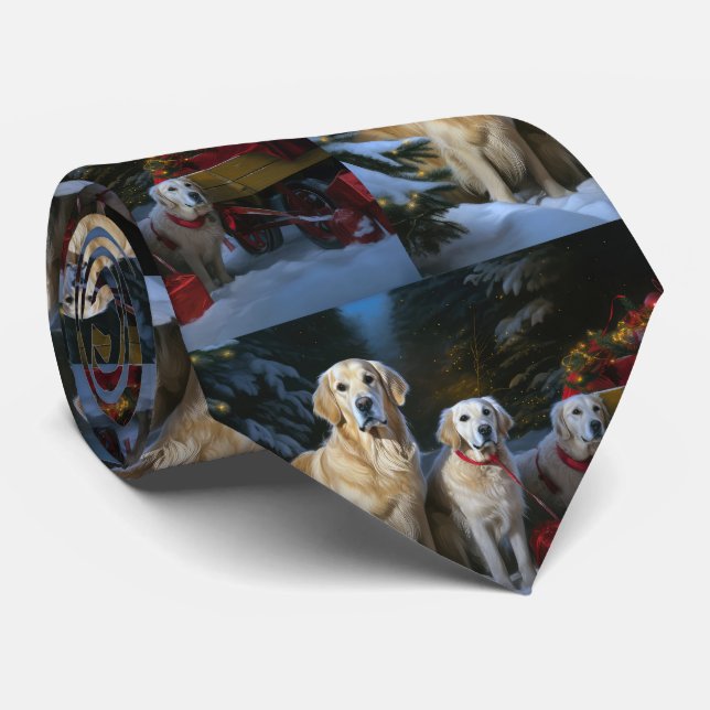 Gravata Ouro Retriever Snowy Sleigh Decência de Natal (Rolled)