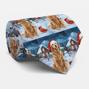 Gravata Ouro Retriever Winter Wonderland Natal Joy