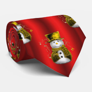 Gravata Ouro Snowmen em Vermelho