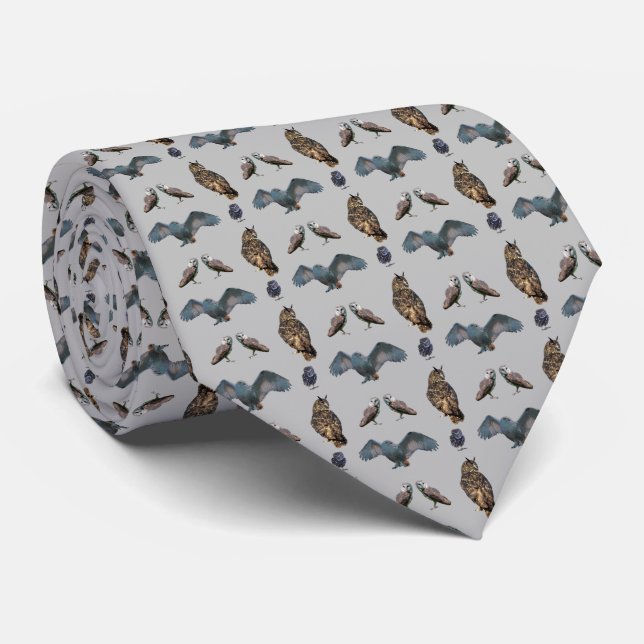 Gravata Owl Frenzy Tie (Grey) (Rolled)