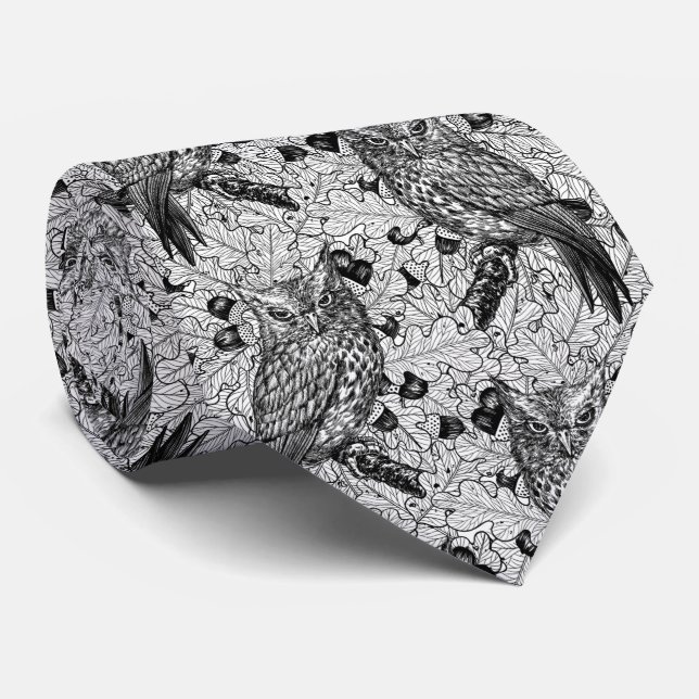 Gravata Owls in the oak tree, black and white (Rolled)