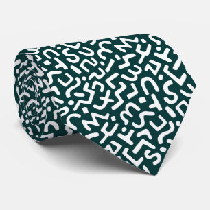 Gravata Padrão Abstrato 170822 - Branco sobre Verde Escuro