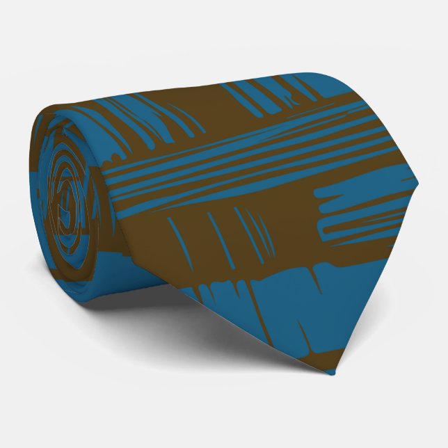 Gravata Padrão abstrato azul e marrom elegante (Rolled)