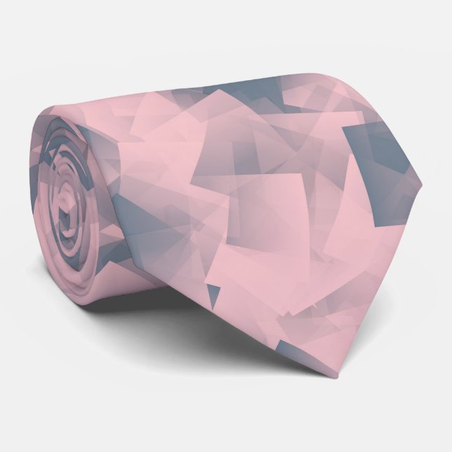 Gravata Padrão Abstrato Cubismo Cinza Rosa (Rolled)