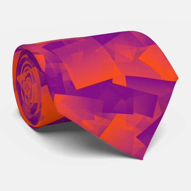 Gravata Padrão Abstrato Cubismo Laranja Roxo (Rolled)