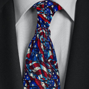 Gravata Padrão Abstrato da Bandeira Americana em Vidro Pin