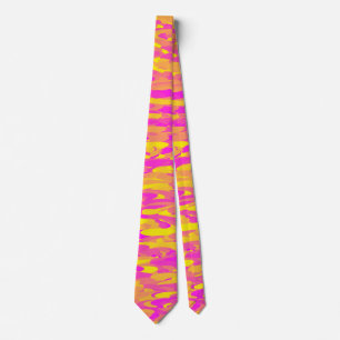Gravata Padrão Abstrato Rosa Amarelo Laranja