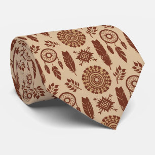 Gravata Padrão Abstrato Tribal Boho Geométrico Terroso