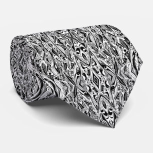 Gravata Padrão abstrato Tribal Negro e Branco