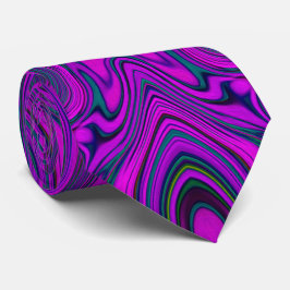 Gravata Padrão Abstrato Trippy Retro Magenta e Preto