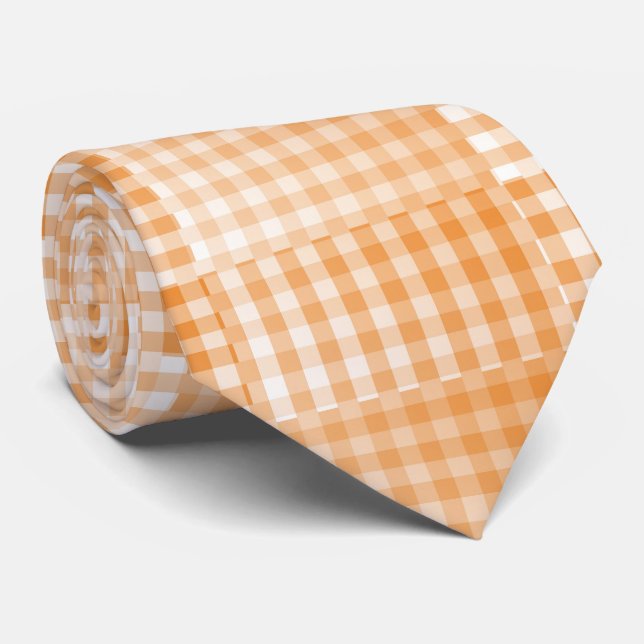 Gravata Padrão Abstrato Xadrez Laranja Branco (Rolled)
