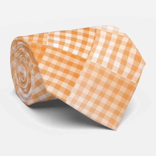 Gravata Padrão Abstrato Xadrez Laranja Branco (Rolled)