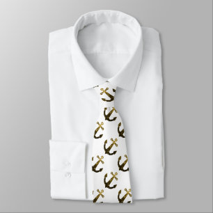 Gravata Padrão âncora brilho falso dourado branco