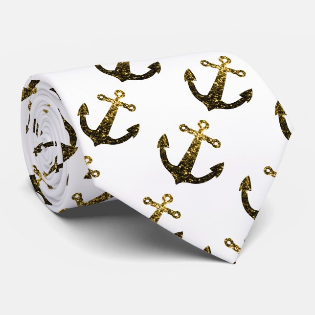 Gravata Padrão Âncora brilho falso dourado branco (2 lados (Rolled)