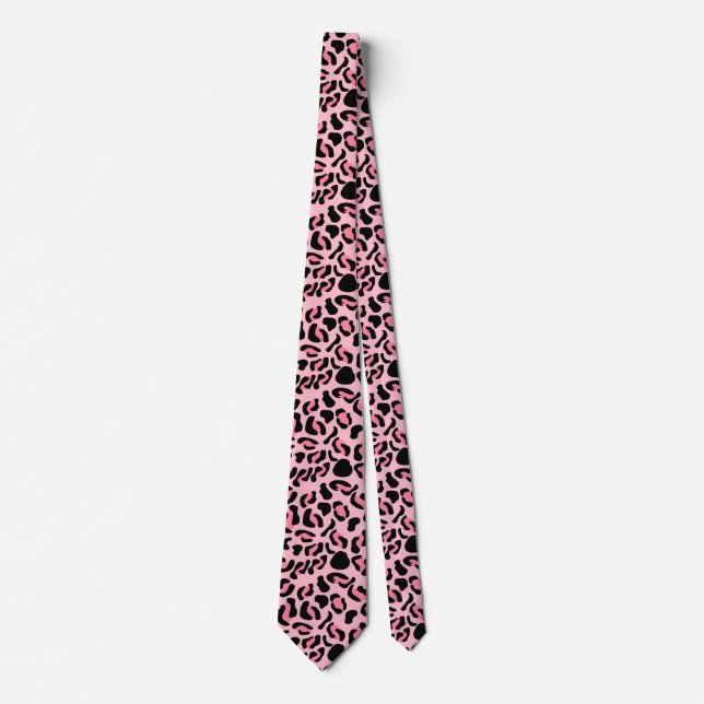 Gravata Padrão Animal de Leopardo Rosa Moderno (Frente)