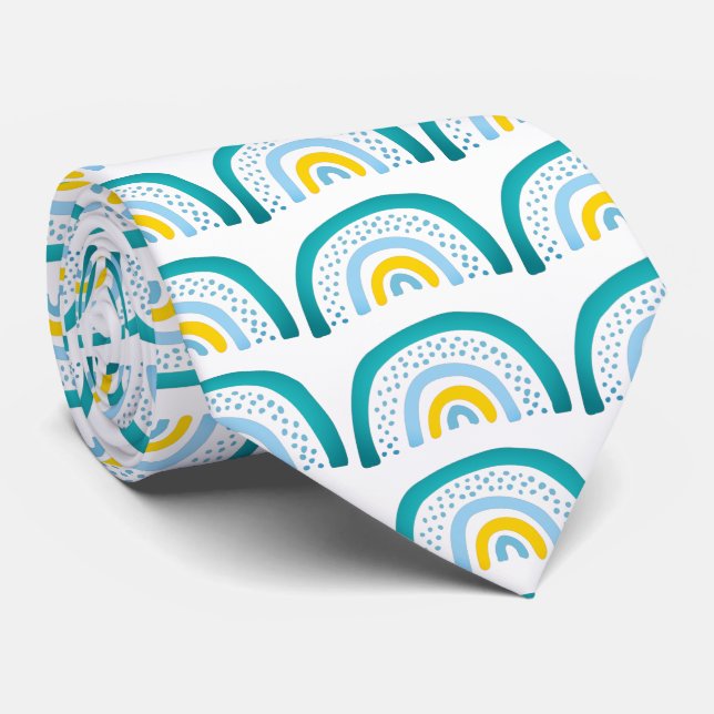 Gravata Padrão Arco-íris Amarelo Verde Azul (Rolled)