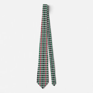 Gravata Padrão Argyle Preto Verde Vermelho 