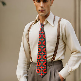 Gravata Padrão Art Deco em vermelho e preto