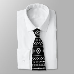 Gravata Padrão Aztec Cinza Branca Mistura de Motifs Preta