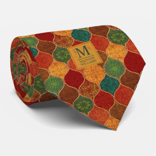 Gravata Padrão Azteca Geométrico Mosaico Marroquino Sem Co
