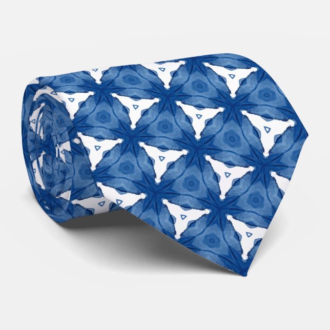 Gravata Padrão Azul e Branco (Rolled)