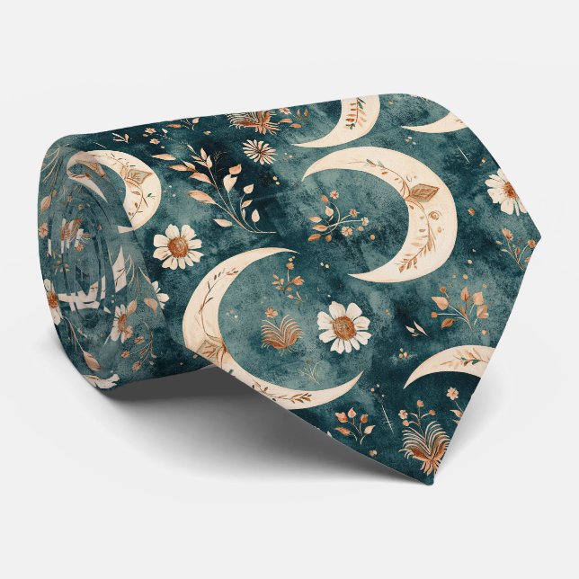 Gravata Padrão Boho Celestial Floral Lua (9) (Rolled)