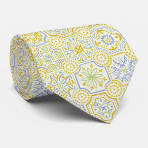 Gravata Padrão Boho de Azulejo Mediterrâneo em Aquarela