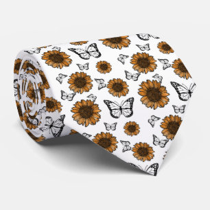 Gravata Padrão Boho de Girassol e Borboletas