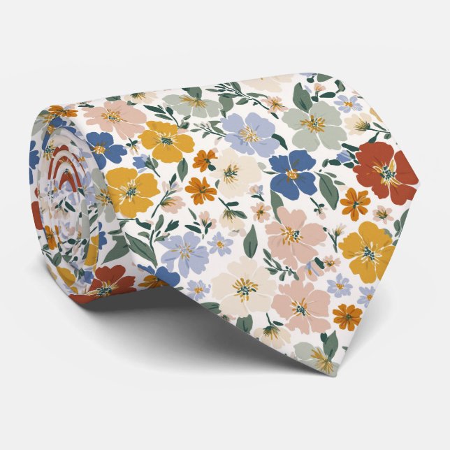 Gravata Padrão Boho de Prado de Flores Silvestres (Rolled)