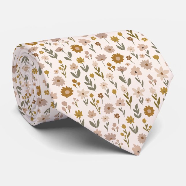 Gravata Padrão Boho de Prado de Flores Silvestres (Rolled)