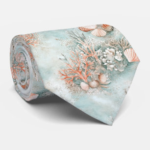 Gravata Padrão Botânico de Concha Oceano Aqua Suave