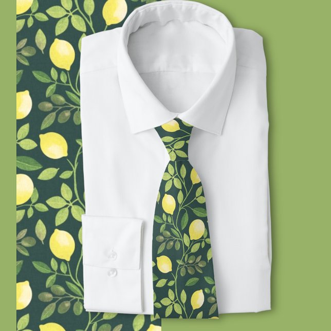 Gravata Padrão Botânico de Limão Elegante de Moda  (Criador carregado)