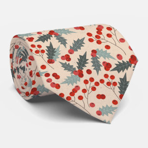 Gravata Padrão Botânico de Natal Moderno Holly Berry